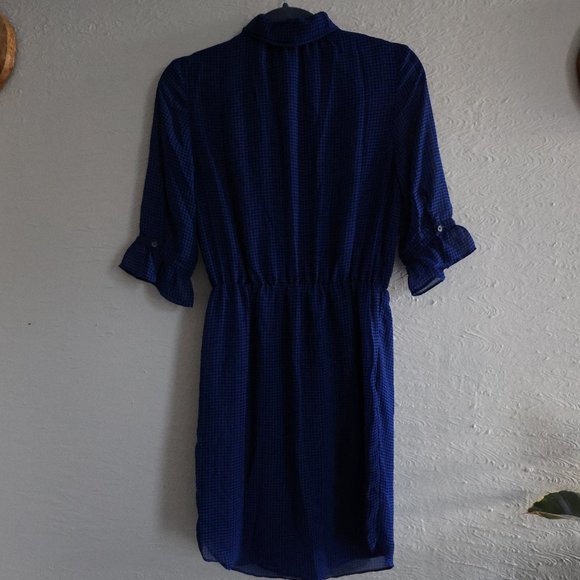 Banana Republic Houndstooth Black & Blue Neck Tie Top - Size XS - Picture 5 of 11